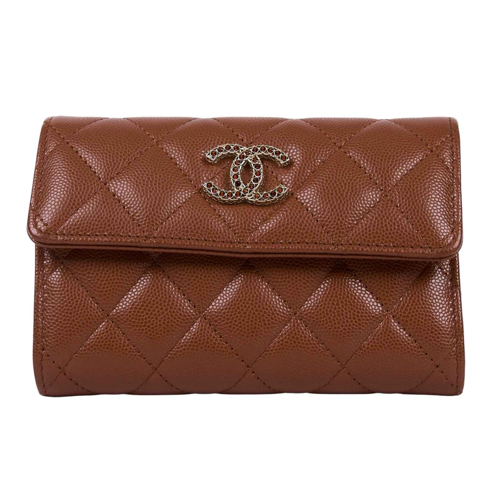 香奈兒 CHANEL 錢包 釦式 中夾 AP3398 晶片款 棕荔枝中夾　邊角擦傷傷 原廠盒子/防塵袋