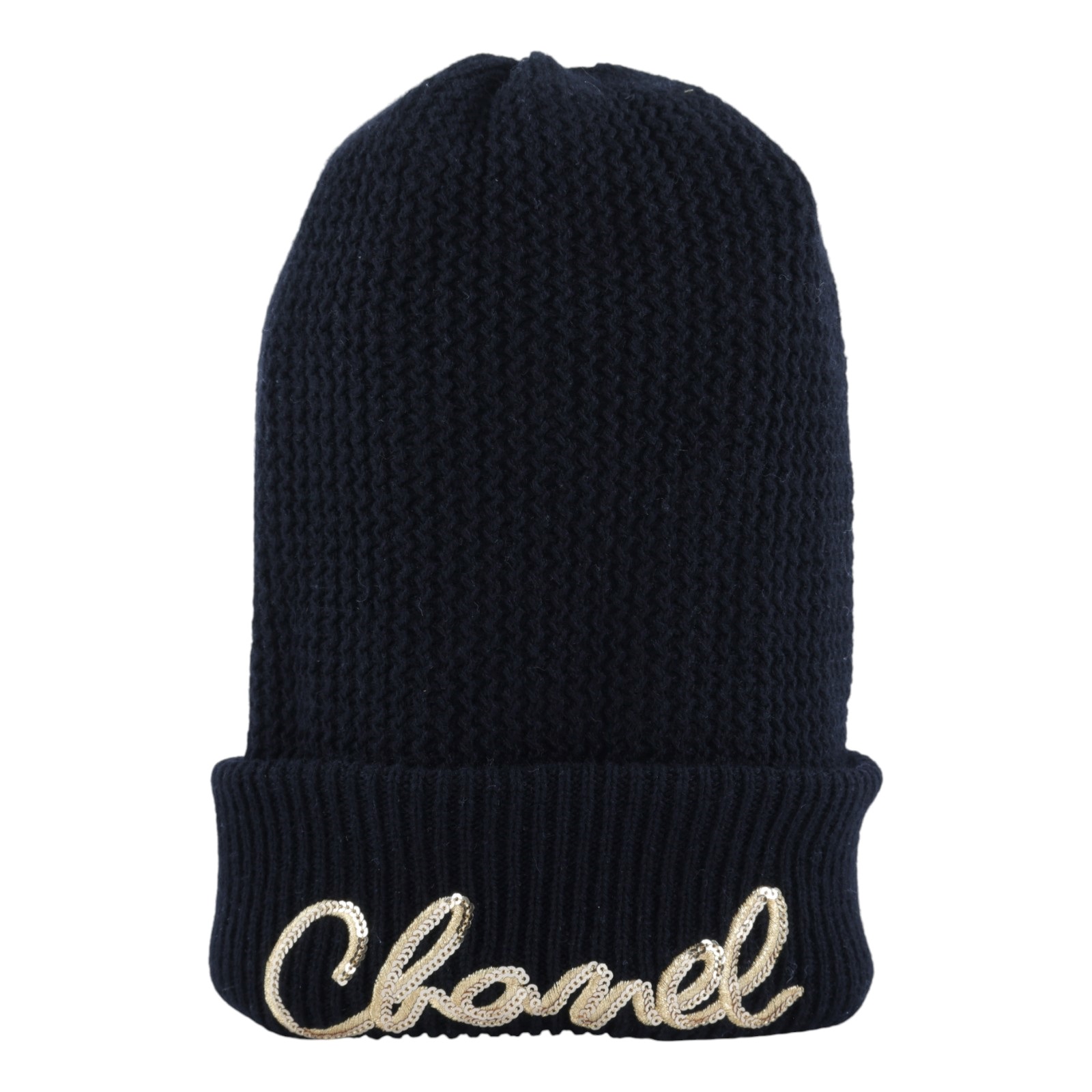 香奈兒 CHANEL LOGO 帽子 毛帽  黑金亮片毛帽  100%喀什米爾 無附屬品