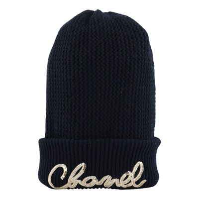 香奈兒 CHANEL LOGO 帽子 毛帽  黑金亮片毛帽  100%喀什米爾 無附屬品