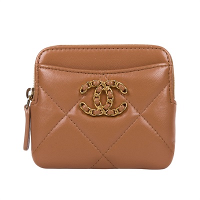 香奈兒 CHANEL 19 菱格紋 拉鍊零錢包 AP2086 晶片款 焦糖19吐司零錢包 原廠盒子/防塵袋