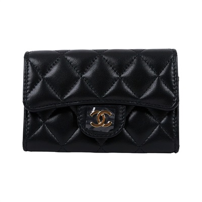 香奈兒 CHANEL 經典口蓋卡片夾 AP0214 29開 黑羊單層卡包 原廠盒子/防塵袋/保證卡