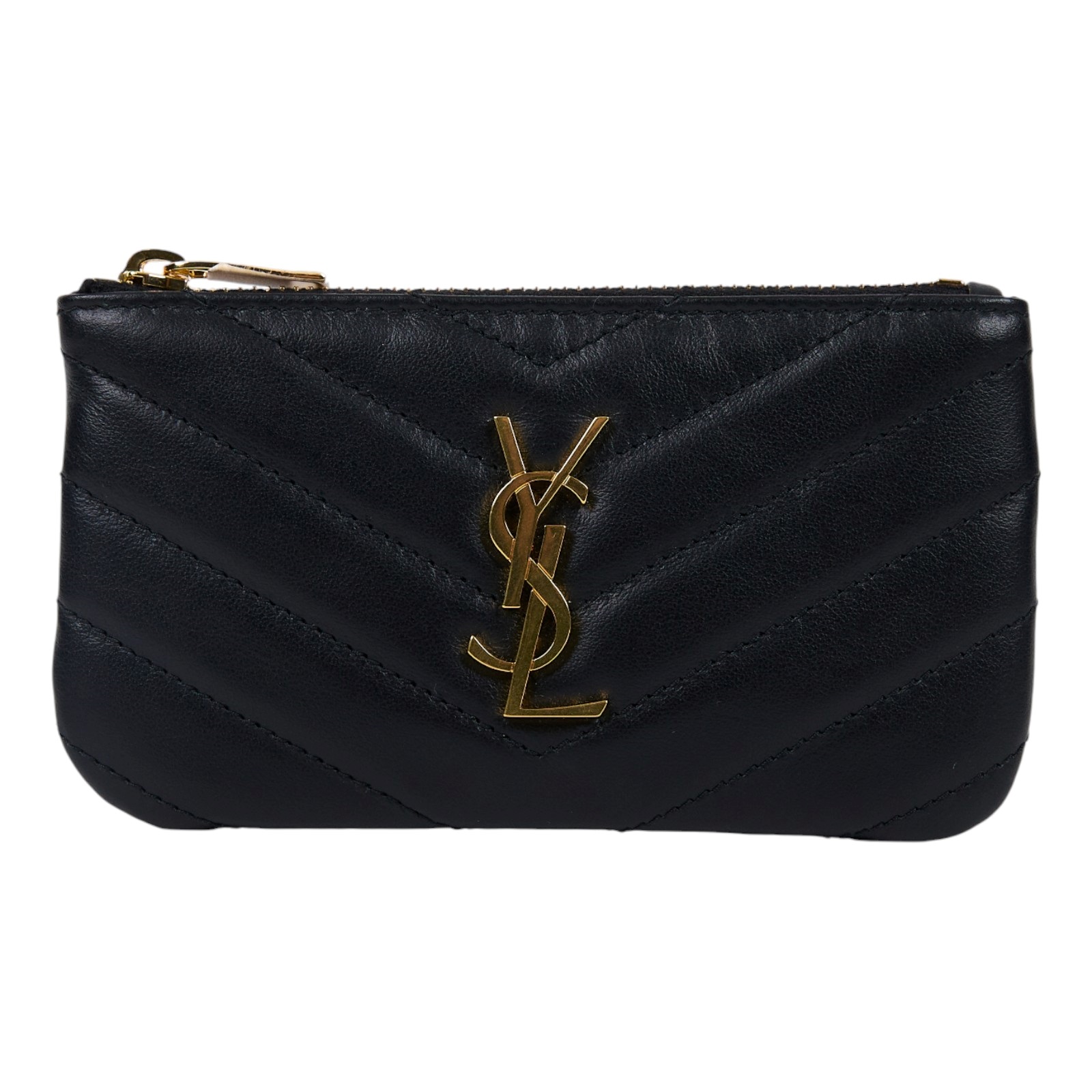 聖羅蘭 YSL SAINT LAURENT Monogram 絎縫皮革 鑰匙小袋 金色五金 438386CWU01 黑金鑰匙零錢包 防塵袋