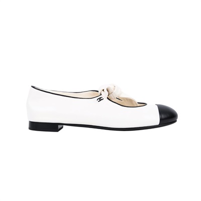 香奈兒 CHANEL CC 娃娃鞋 G46149_375 白黑邊平底鞋 防塵袋