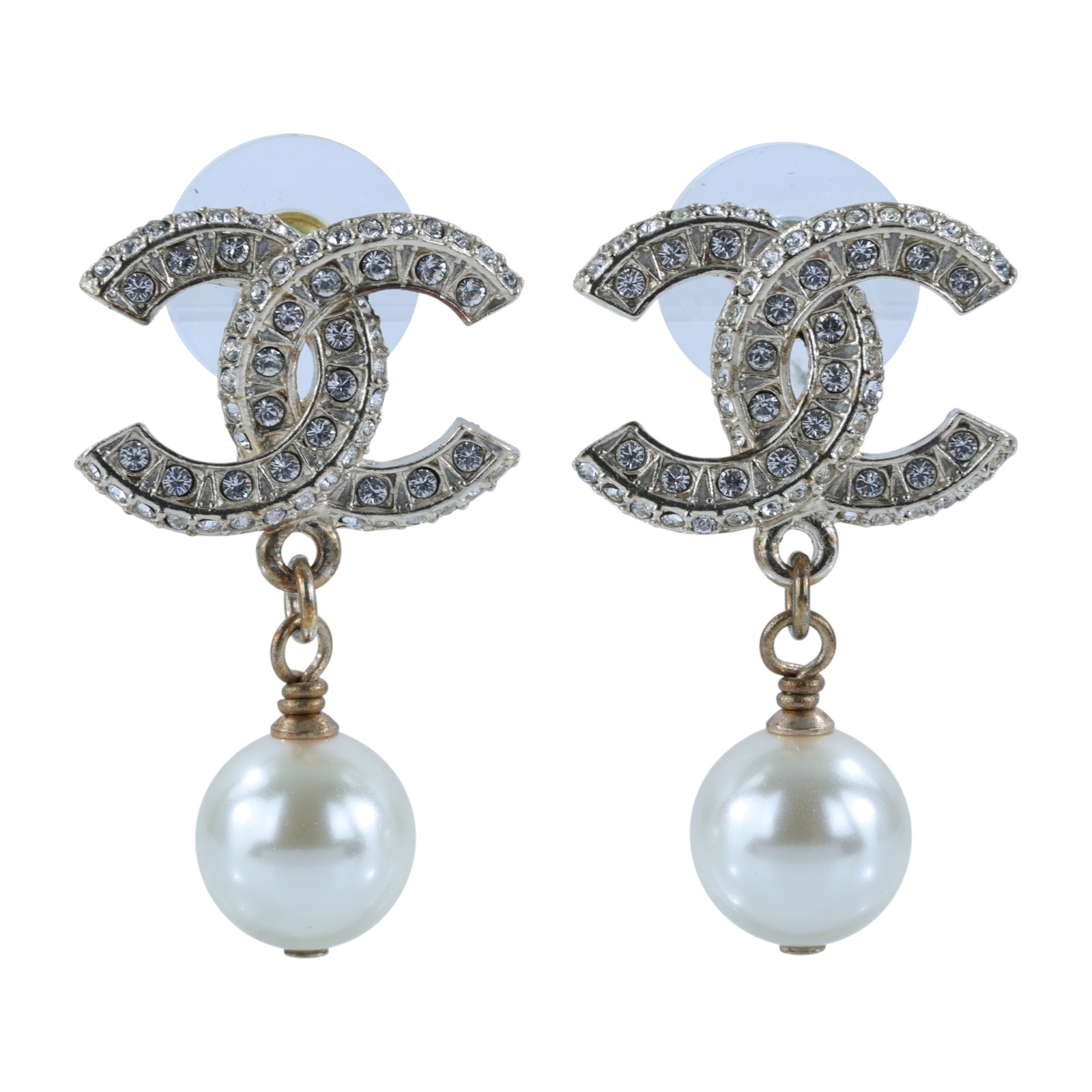 香奈兒 CHANEL CC 珍珠 耳釘 耳環 A23V 金色雙C垂墜珍珠耳環 原廠盒子/內襯