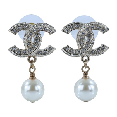 香奈兒 CHANEL CC 珍珠 耳釘 耳環 A23V 金色雙C垂墜珍珠耳環 原廠盒子/內襯