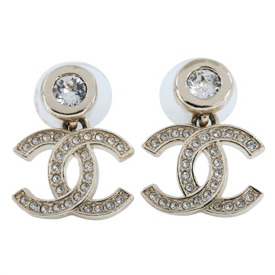 香奈兒 CHANEL CC LOGO 耳環 耳釘 B25 S 金色水鑽垂墜耳環 原廠盒子/內襯