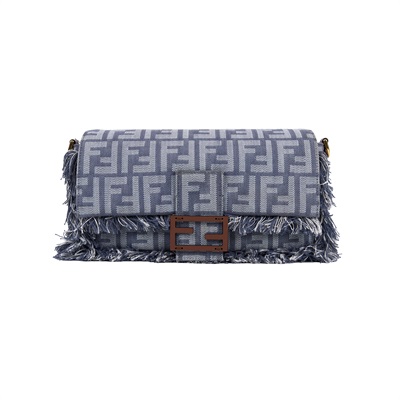 芬迪 FENDI Baguette 手提包 藍色丹寧效果 FF提花 8BR600AUT4 丹寧FF BAGUETTE法棍包 原廠盒子/防塵袋/背帶/購買證明