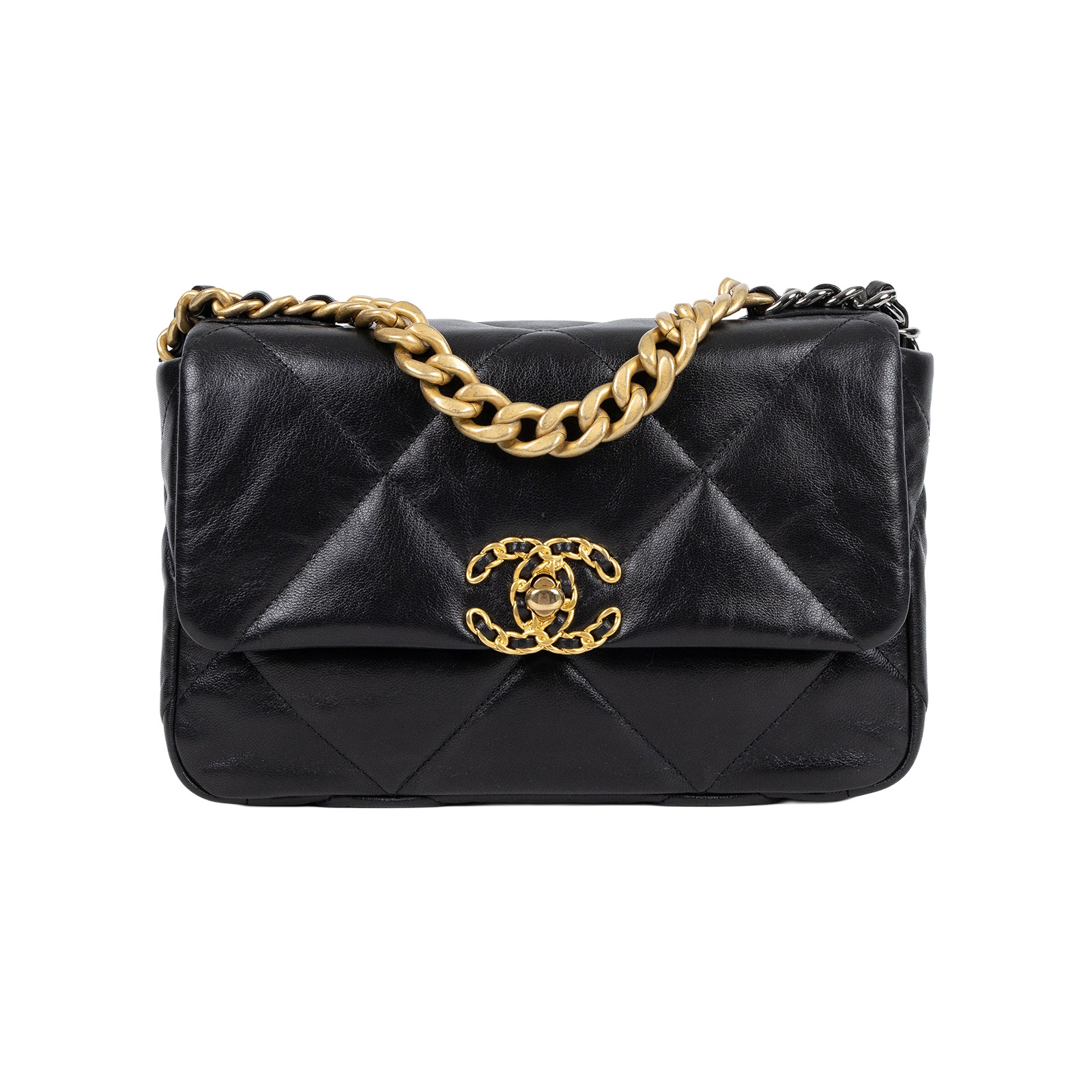 香奈兒 CHANEL 19 口蓋包 菱格紋 金銀鍊帶 手提 肩背包 AS1160 29開 黑19包 26CM 原廠盒子/保證卡