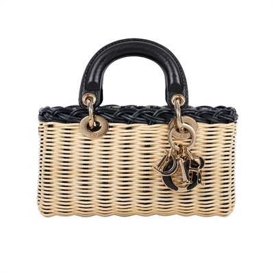 迪奧 CHRISTIAN DIOR Lady D-Joy 微型手袋 S09105MVZ 藍緹花帆布柳編D-JOY 微型 無附屬品