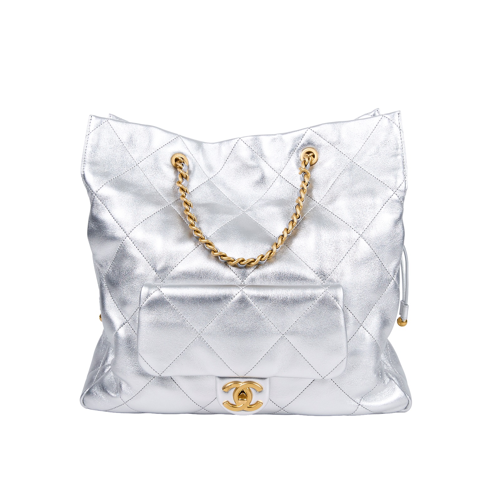 香奈兒 CHANEL 托特包 AS5315 B19032 晶片款 銀金羊皮購物包 原廠盒子/防塵袋/台灣購買證明