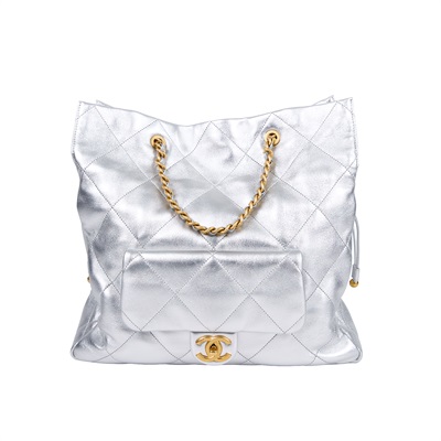 香奈兒 CHANEL 托特包 AS5315 B19032 晶片款 銀金羊皮購物包 原廠盒子/防塵袋/台灣購買證明