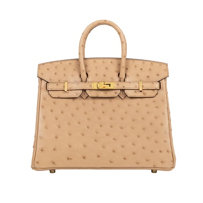愛馬仕 Hermes Birkin Bag 柏金包 25 金色五金 奶茶色 H041944CC0M  W刻 奶茶色鴕鳥皮BIRKIN25 原廠盒子/防塵袋/鎖組