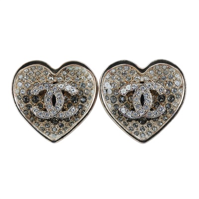 香奈兒 CHANEL CC LOGO 水鑽 耳環 耳釘 C23P 愛心水鑽耳環 原廠盒子/內襯