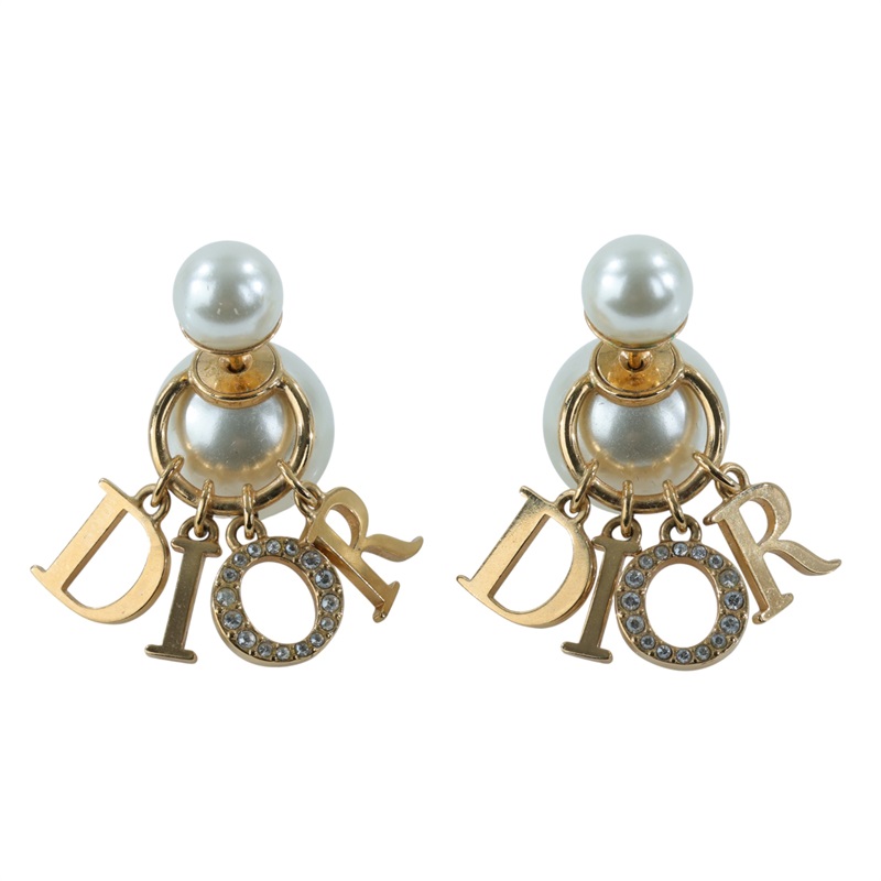 迪奧 CHRISTIAN DIOR Tribales 耳釘 E1411TRICY 金色珍珠LOGO耳環 防塵袋