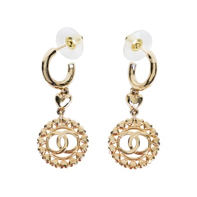 香奈兒 CHANEL CC LOGO 耳釘 耳環 A23P 金色雙C搭環繞愛心設計穿式耳環 原廠盒子/內襯