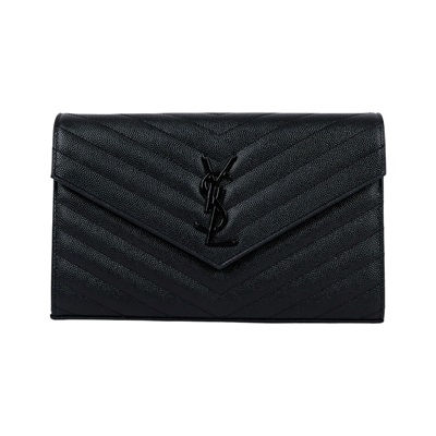 聖羅蘭 YSL SAINT LAURENT Cassandre 經典粒面皮革 鏈條 錢包 同色五金 377828BOW08  原廠盒子/購買證明