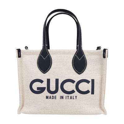 古馳 GUCCI 印花 迷你 手提 肩背 手挽袋 日本限定 772144 FACUW 黑LOGO印花帆布2WAY托特包 原廠盒子/防塵袋/背帶