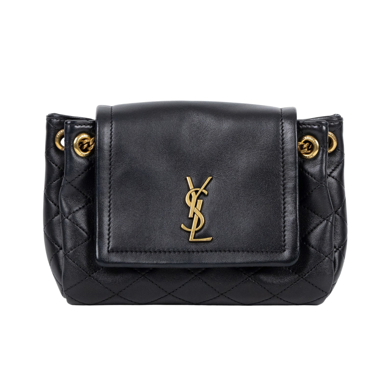 聖羅蘭 YSL SAINT LAURENT Nolia 小羊皮 迷你 手袋 肩背包 金色五金 6727381EL07 黑NOLITA MINI 無附屬品