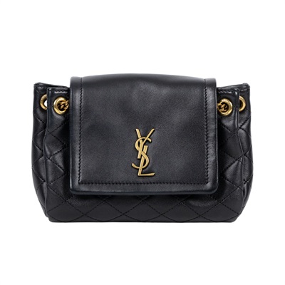 聖羅蘭 YSL SAINT LAURENT Nolia 小羊皮 迷你 手袋 肩背包 金色五金 6727381EL07 黑NOLITA MINI 無附屬品