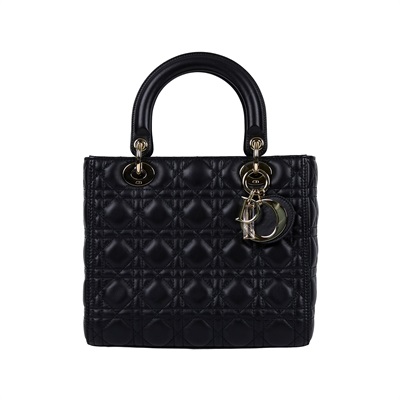 迪奧 CHRISTIAN DIOR Lady Dior 中型 手提 羊皮 藤格纹 M0565ONGEM900  原廠盒子/防塵袋/台灣購買證明/背帶