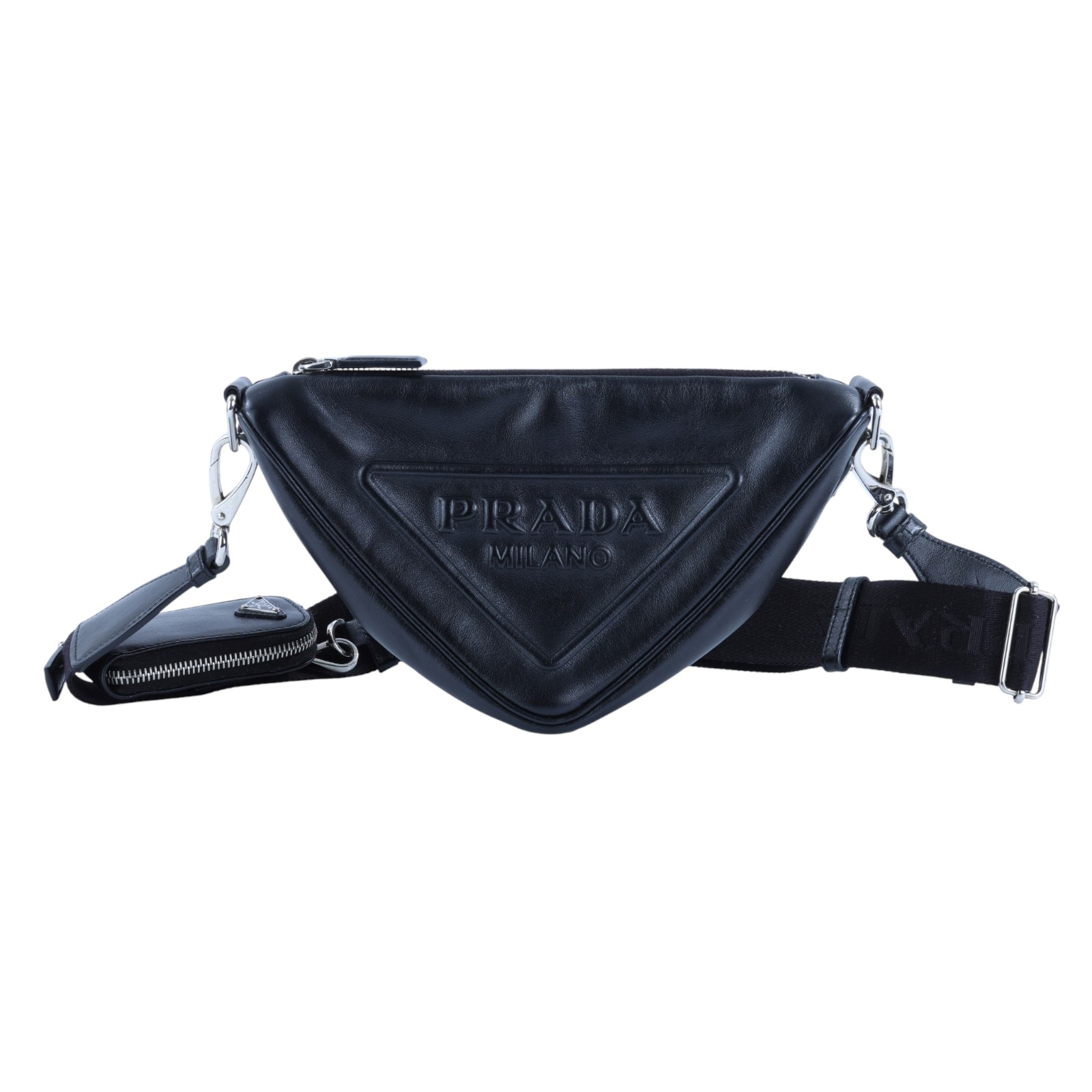 普拉達 PRADA 肩背包 1BH190_2BYA 黑三角肩背包 防塵袋/購買證明