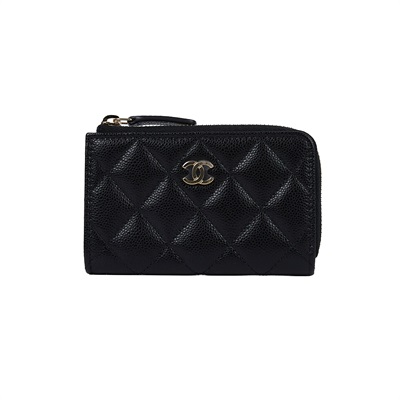 香奈兒 CHANEL CC LOGO 菱格紋 鑰匙包 零錢包 AP0221 晶片款 黑荔枝零錢鑰匙包 原廠盒子/防塵袋