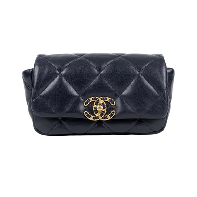 香奈兒 CHANEL CC LOGO 19 側背包 口蓋包 AS1163 30開 深藍19腰包 原廠盒子/防塵袋/保證卡