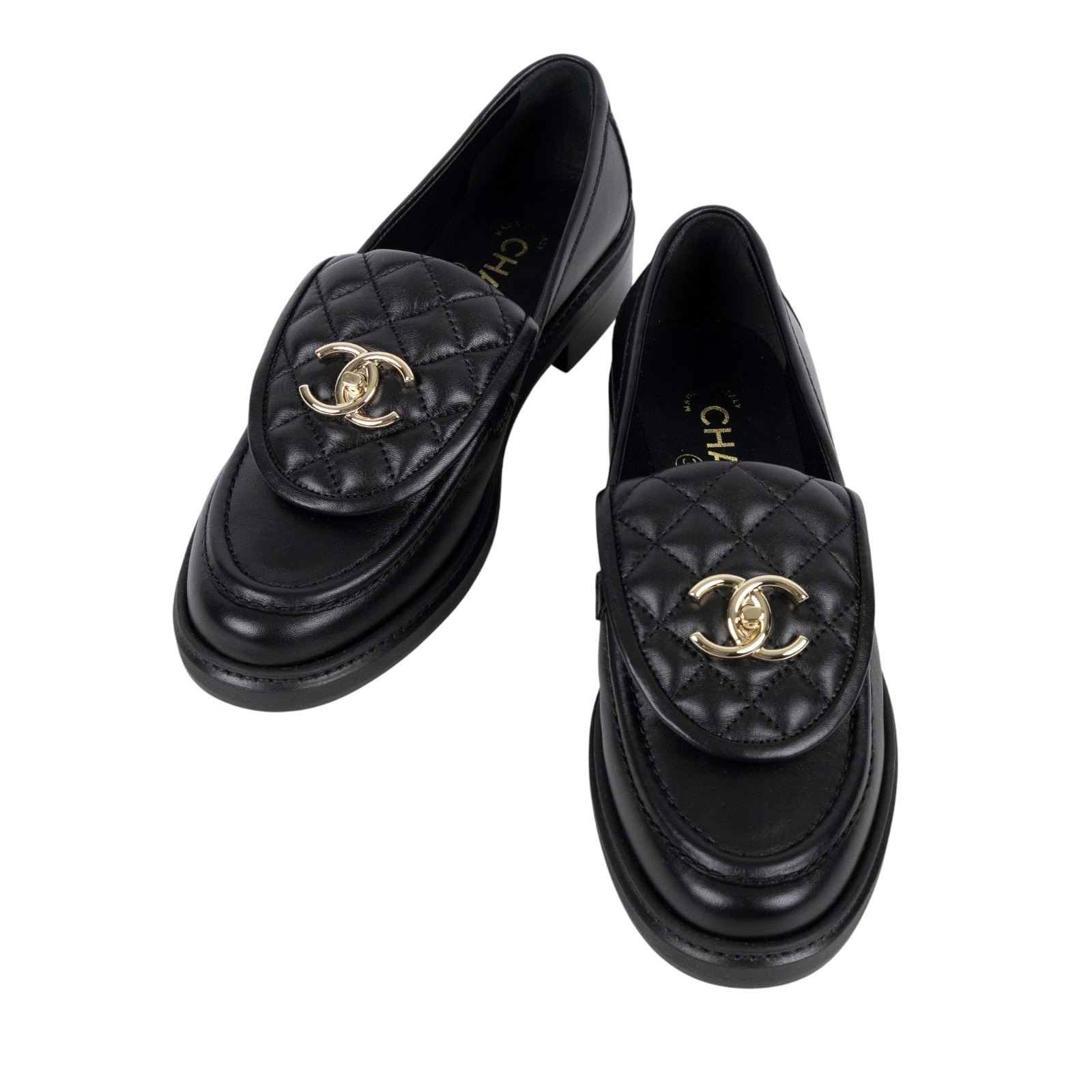 香奈兒 CHANEL CC LOGO 平底鞋 皮鞋 G36646_38 黑金樂福鞋 無附屬品