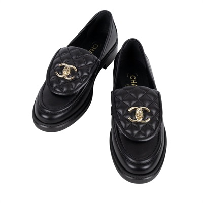 香奈兒 CHANEL CC LOGO 平底鞋 皮鞋 G36646_38 黑金樂福鞋 無附屬品