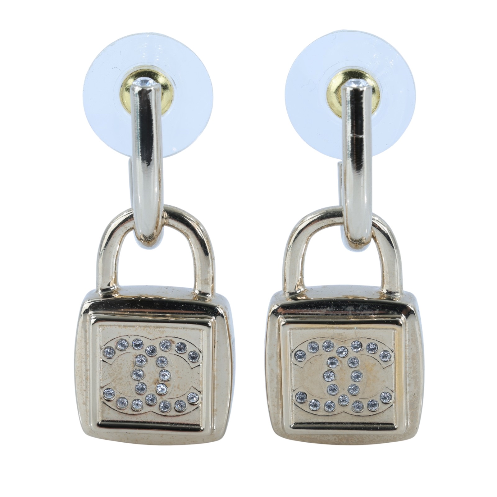 香奈兒 CHANEL CC LOGO 耳環 耳釘 A23P 金色鎖頭耳環 原廠盒子/內襯