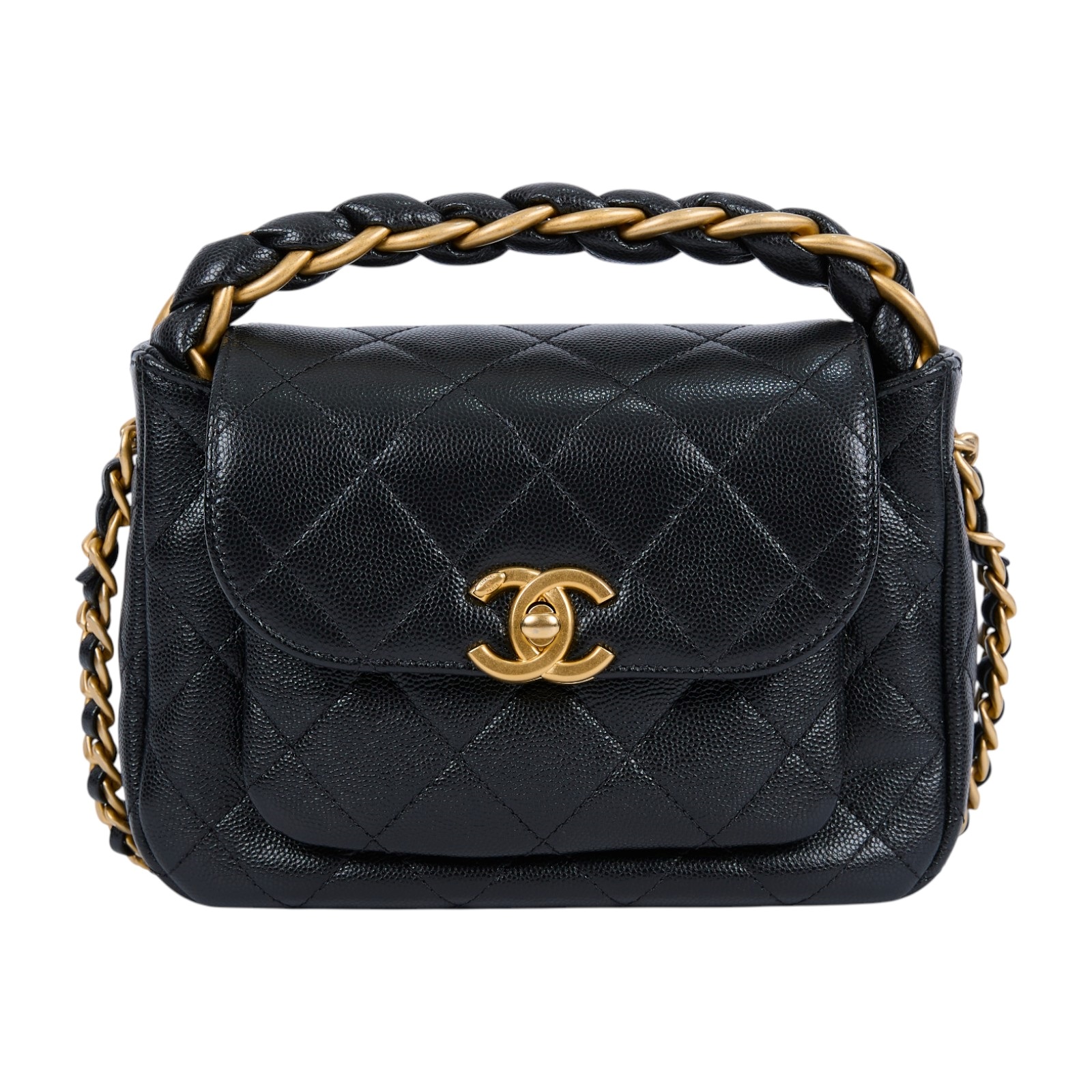 香奈兒 CHANEL CC LOGO MINI CF 口蓋包 肩背包 方胖子 AS4988 B17381 晶片款 黑金荔枝肩背包 原廠盒子/防塵袋/購買證明