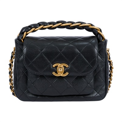 香奈兒 CHANEL CC LOGO MINI CF 口蓋包 肩背包 方胖子 AS4988 B17381 晶片款 黑金荔枝肩背包 原廠盒子/防塵袋/購買證明