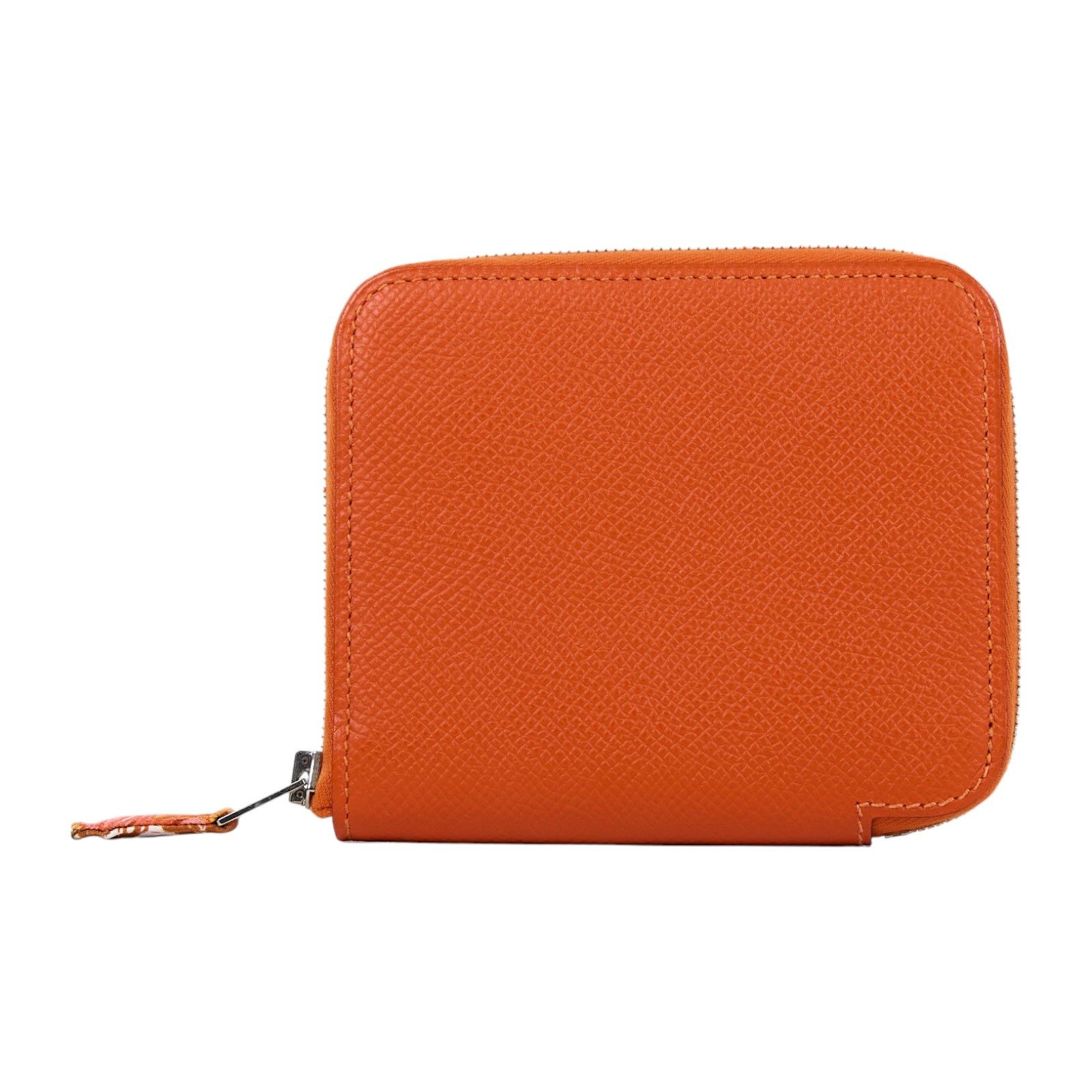 愛馬仕 Hermes SilkIn 拉鍊 絲巾 短夾 錢包 SILK 口R刻 橘絲巾短夾 無附屬品
