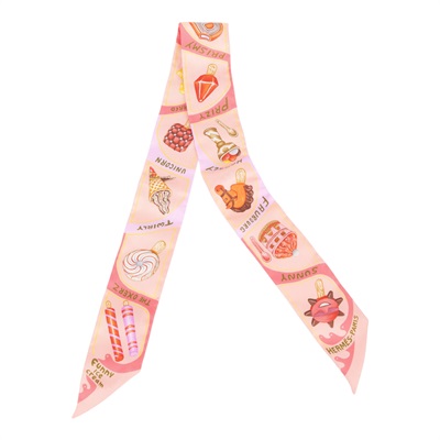 愛馬仕 Hermes Funny Ice Cream Twilly 絲巾 粉色 珊瑚色 小雞黃色 H064109Sv04 HTH2402  原廠盒子