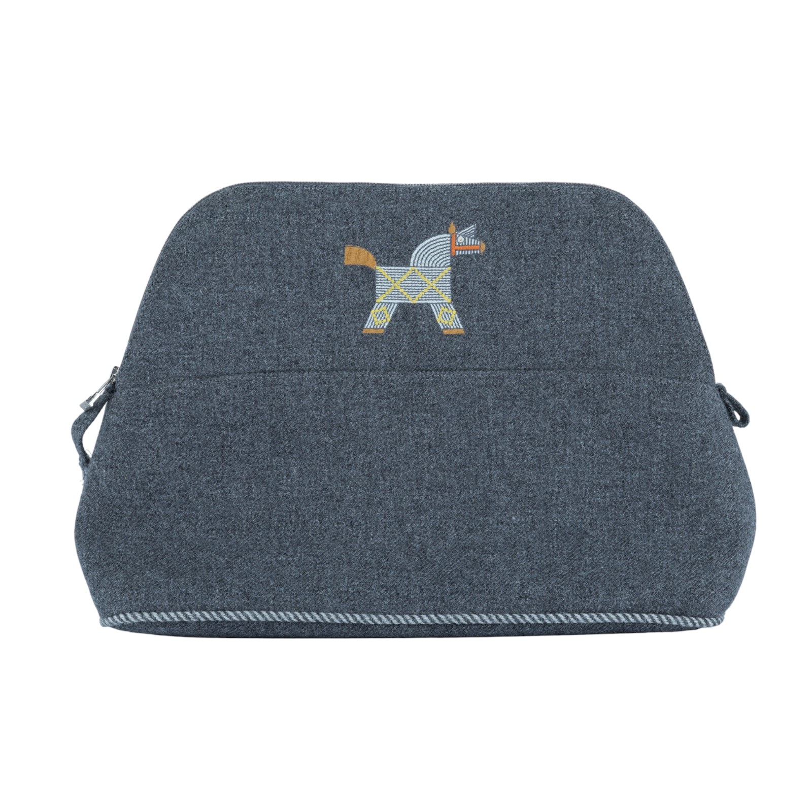 愛馬仕 Hermes Bolide Animaux Nattes 收納包 珍珠灰 H103834Mv03  灰小馬圖案手拿包 無附屬品