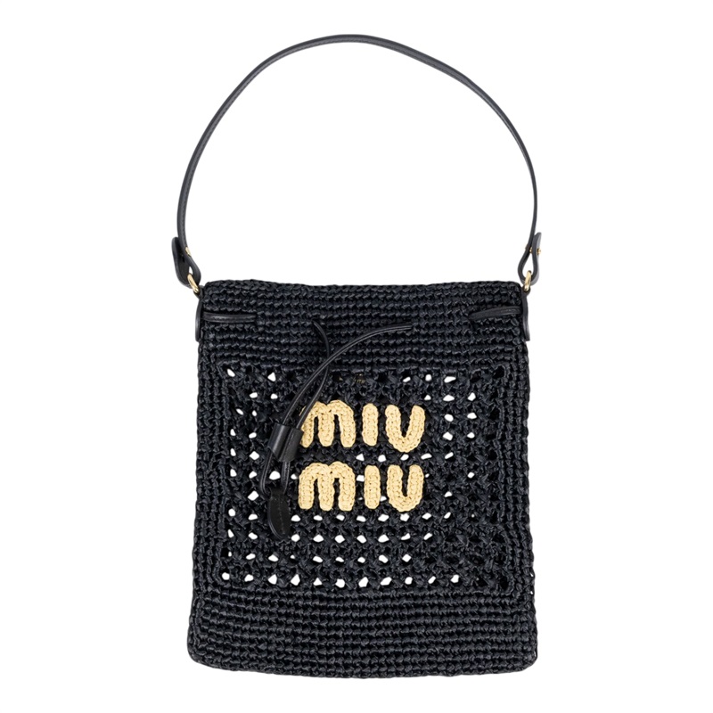 繆繆 MIU MIU 編織迷你包 5ND016_2DO1 黑編織迷你束口手提包 無附屬品