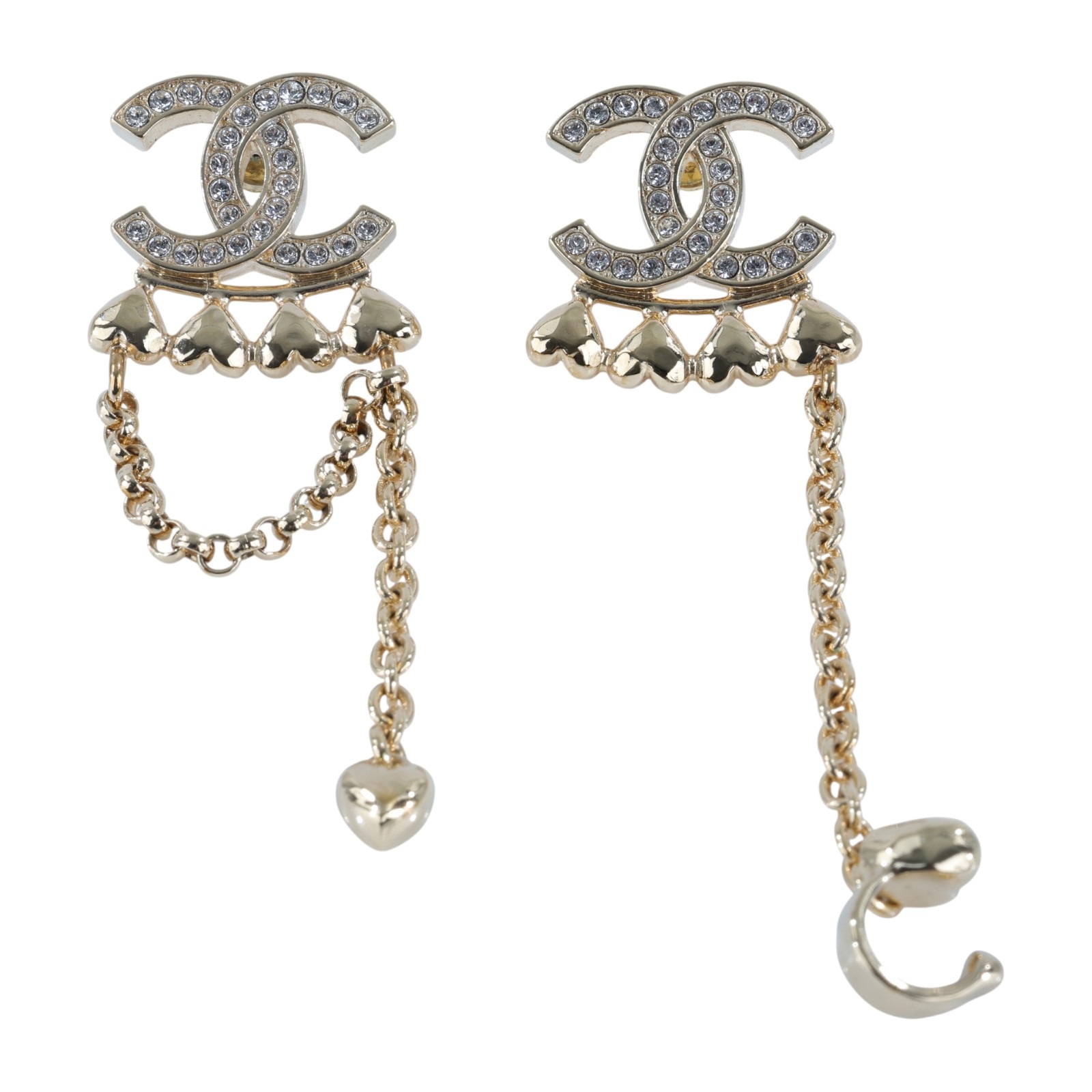 香奈兒 CHANEL CC LOGO 耳環 耳釘  金色雙C愛心耳釦耳環 原廠盒子/內襯