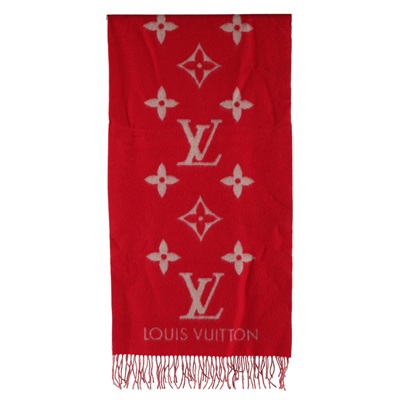 路易威登 LOUIS VUITTON Monogram Giant 圍巾 披肩 M78124 紅原花雙色圍巾 原廠盒子