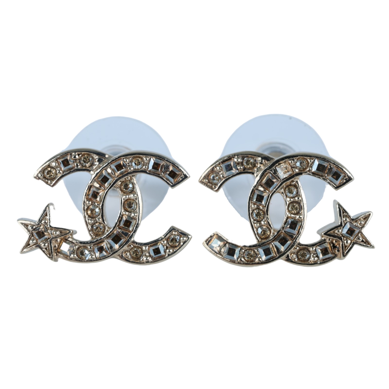 香奈兒 CHANEL CC LOGO 耳環 耳釘 C21S 星星水鑽雙C耳環 原廠盒子/內襯