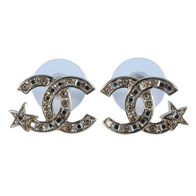 香奈兒 CHANEL CC LOGO 耳環 耳釘 C21S 星星水鑽雙C耳環 原廠盒子/內襯