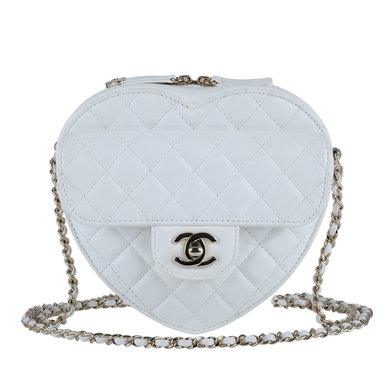 香奈兒 CHANEL CC In Love 斜背 愛心包 AS3191 晶片款 白愛心包 防塵袋