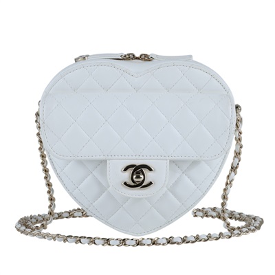 香奈兒 CHANEL CC In Love 斜背 愛心包 AS3191 晶片款 白愛心包 防塵袋