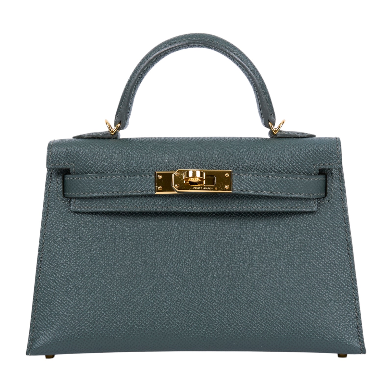 愛馬仕 Hermes Kelly Bag 凱莉包 mini KLM W刻 灰綠金MINI KELLY 原廠盒子/防塵袋/背帶