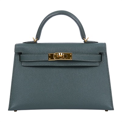 愛馬仕 Hermes Kelly Bag 凱莉包 mini KLM W刻 灰綠金MINI KELLY 原廠盒子/防塵袋/背帶