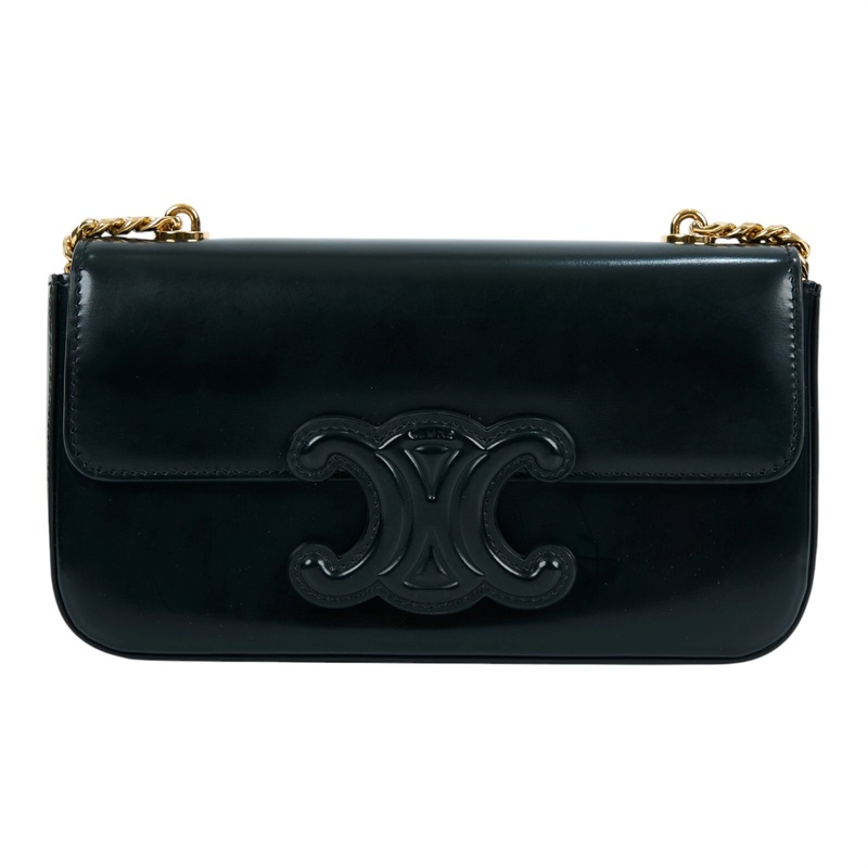 思琳 CELINE Cuir Triomphe 亮面牛皮革 飾鍊 肩背包 199243BF4 黑CUIR TRIOMPHE 防塵袋