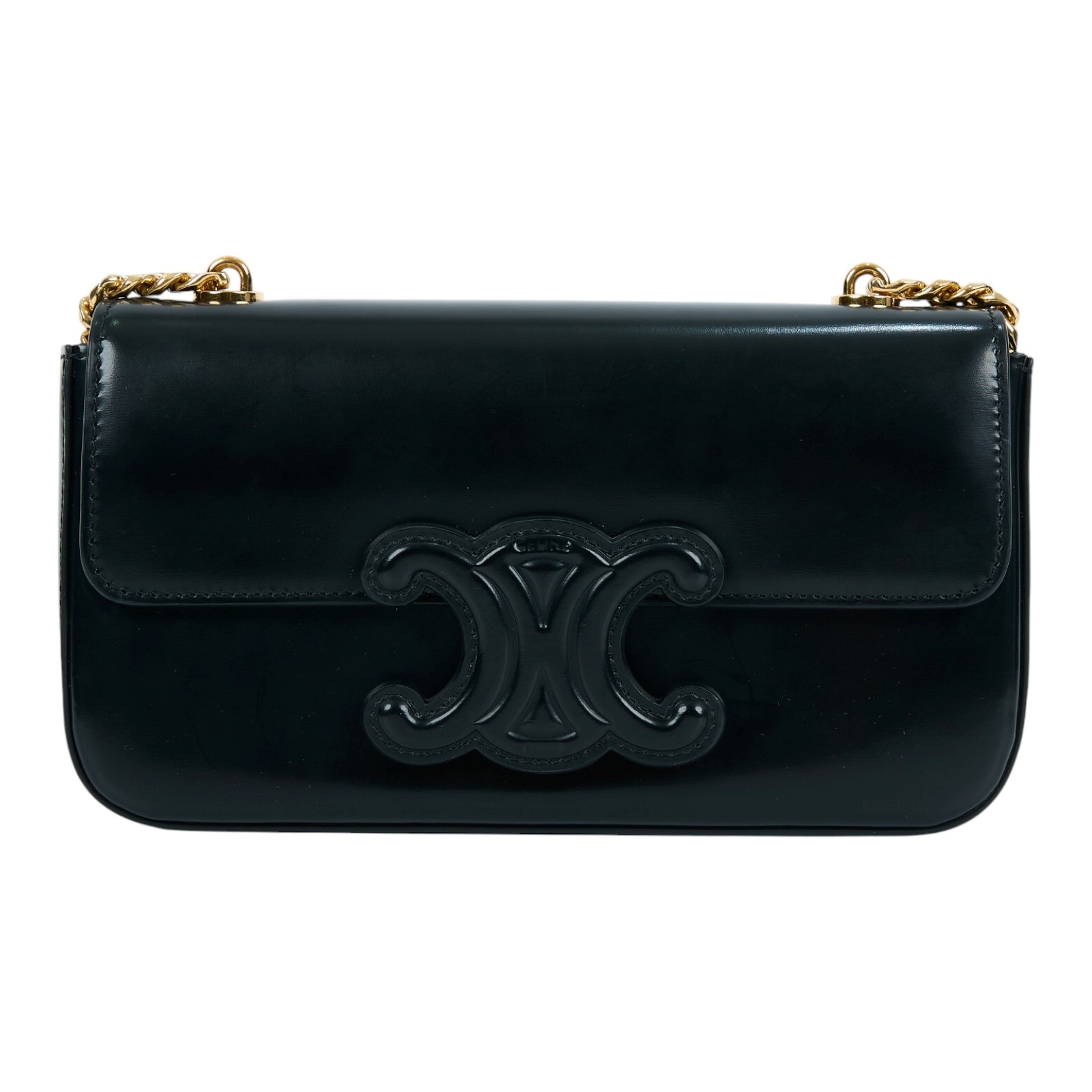 思琳 CELINE Cuir Triomphe 亮面牛皮革 飾鍊 肩背包 199243BF4 黑CUIR TRIOMPHE 防塵袋