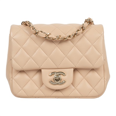 香奈兒 CHANEL CF 方形 迷你 口蓋包 A35200 31開奶茶色羊皮方胖 原廠盒子/防塵袋/保證卡