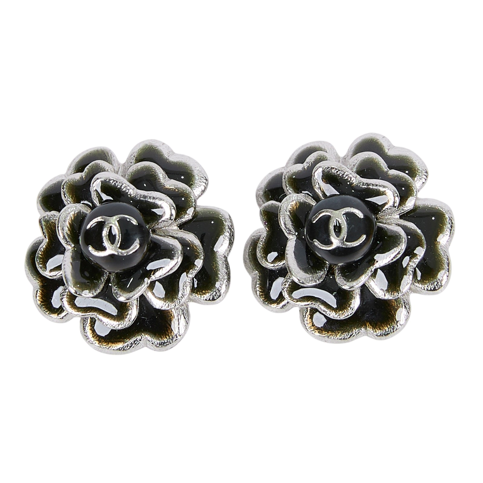 香奈兒 CHANEL CC LOGO 耳環 耳釘 03C 黑山茶花耳環 原廠盒子