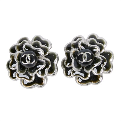 香奈兒 CHANEL CC LOGO 耳環 耳釘 03C 黑山茶花耳環 原廠盒子