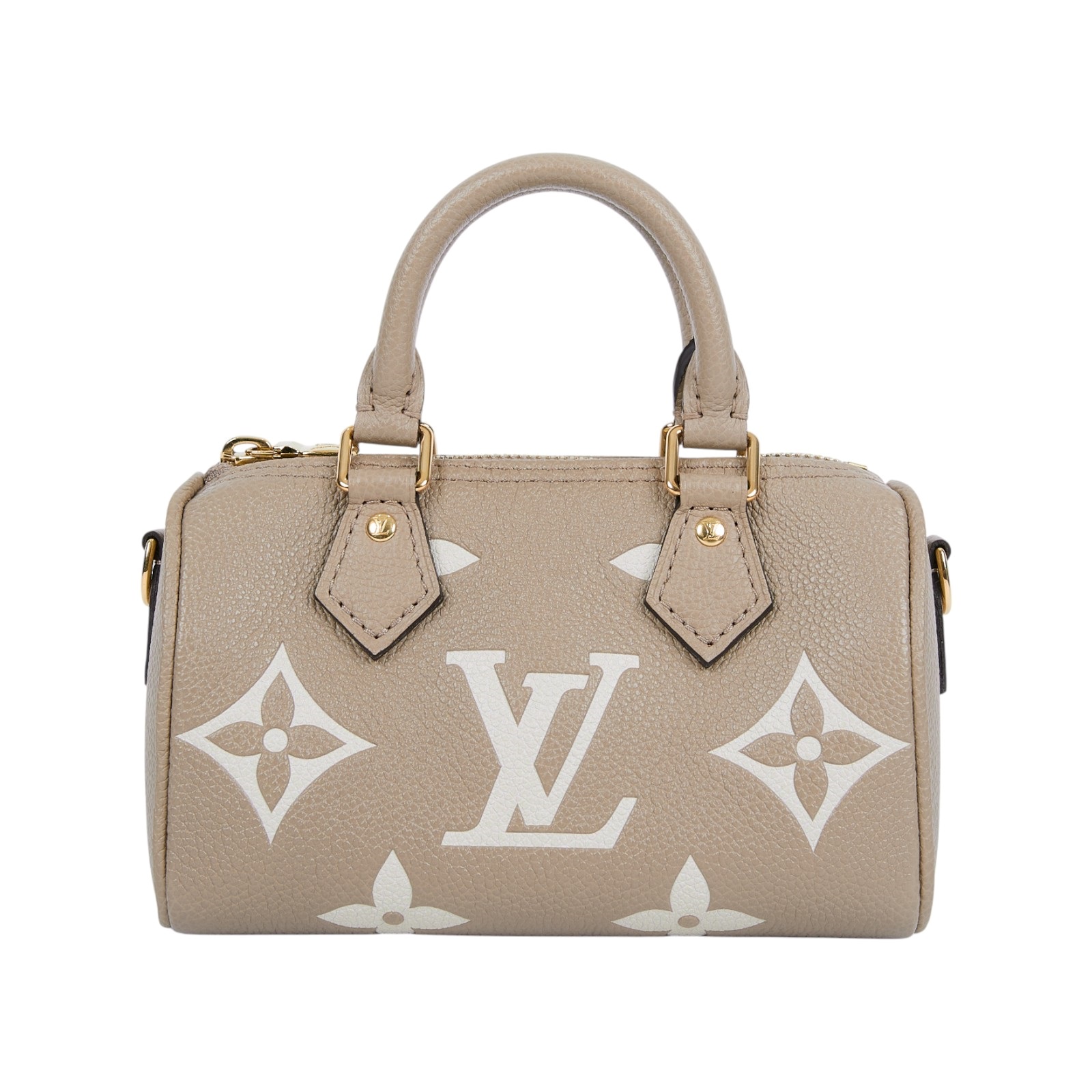 路易威登 LOUIS VUITTON Nano Speedy 手提 斜背 肩背包 灰色 奶油色 M82890 晶片款  原廠盒子/防塵袋/背帶